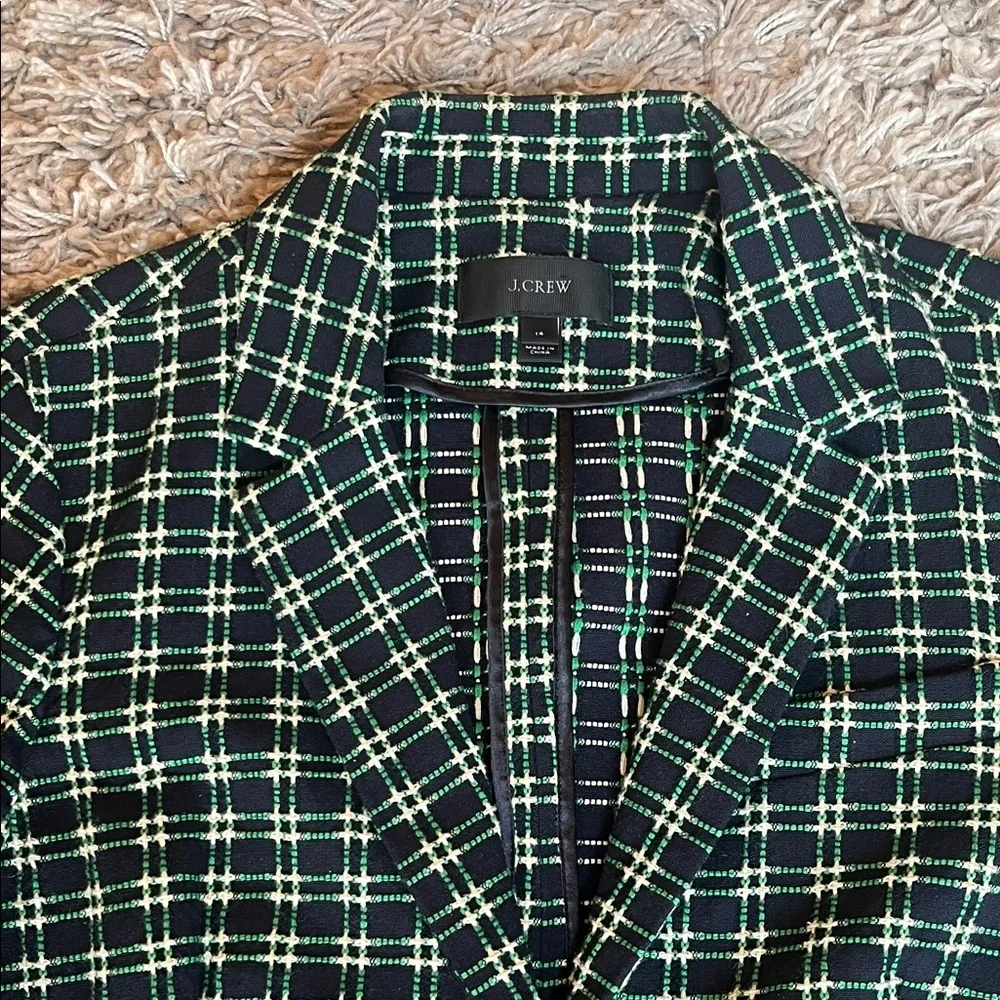 J. Crew Navy, Green & Cream Textured Plaid Blazer - Size 14